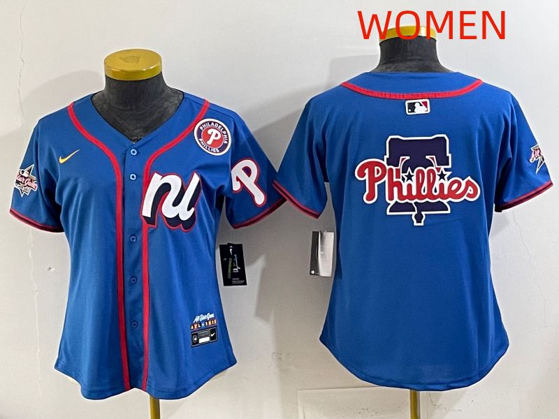 Women 2025 Philadelphia Phillies Blank Blue All star Nike MLB Jersey style 04